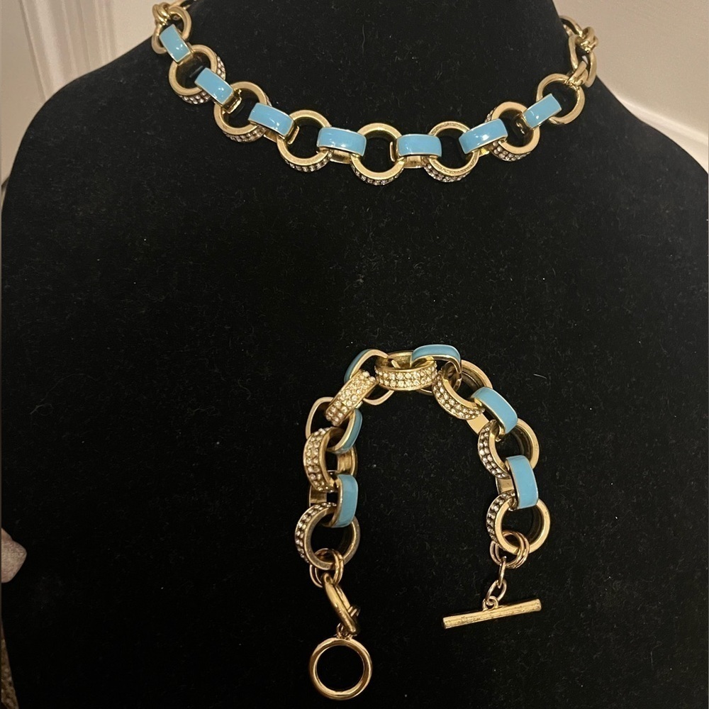 Blue and rhinestone necklace & bracelet set